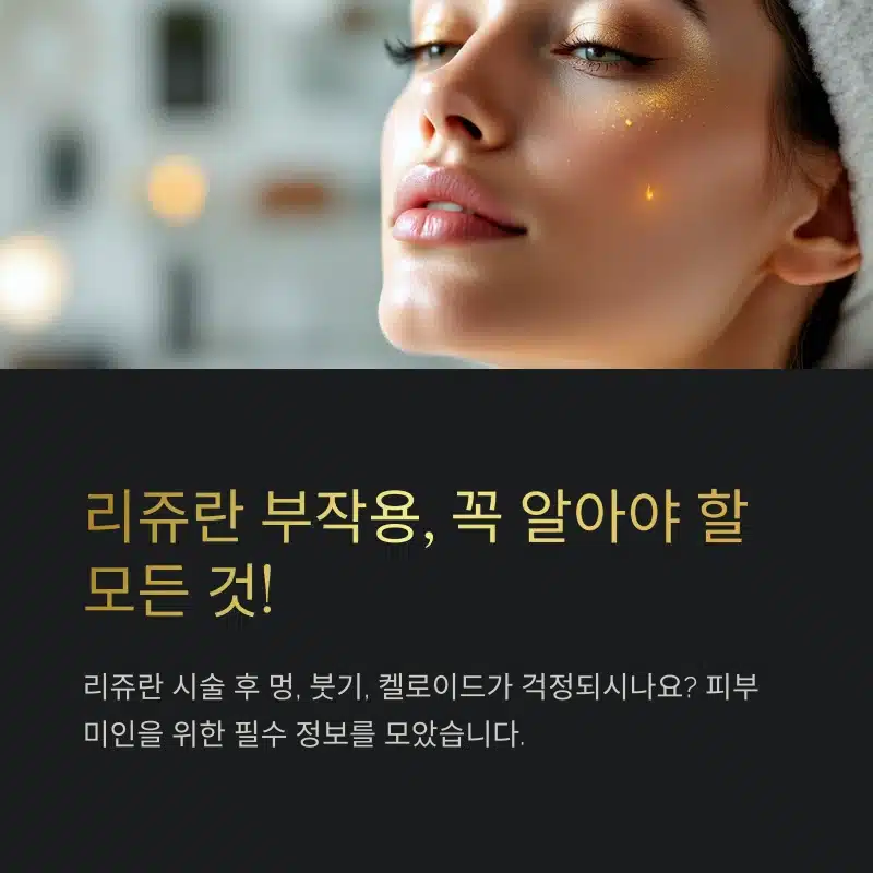리쥬란 시술 후 나타날 수 있는 부작용 정보를 안내하는 이미지 – 멍, 붓기, 켈로이드 등